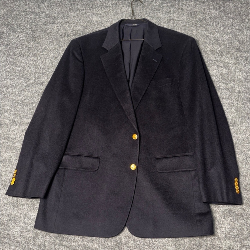 Brooks Brothers 100% Cashmere Blazer Mens 44R Navy Blue Gold Buttons Italy.